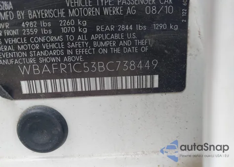 2011 BMW 528I from USA, damaged, VIN WBAFR1C53BC738449